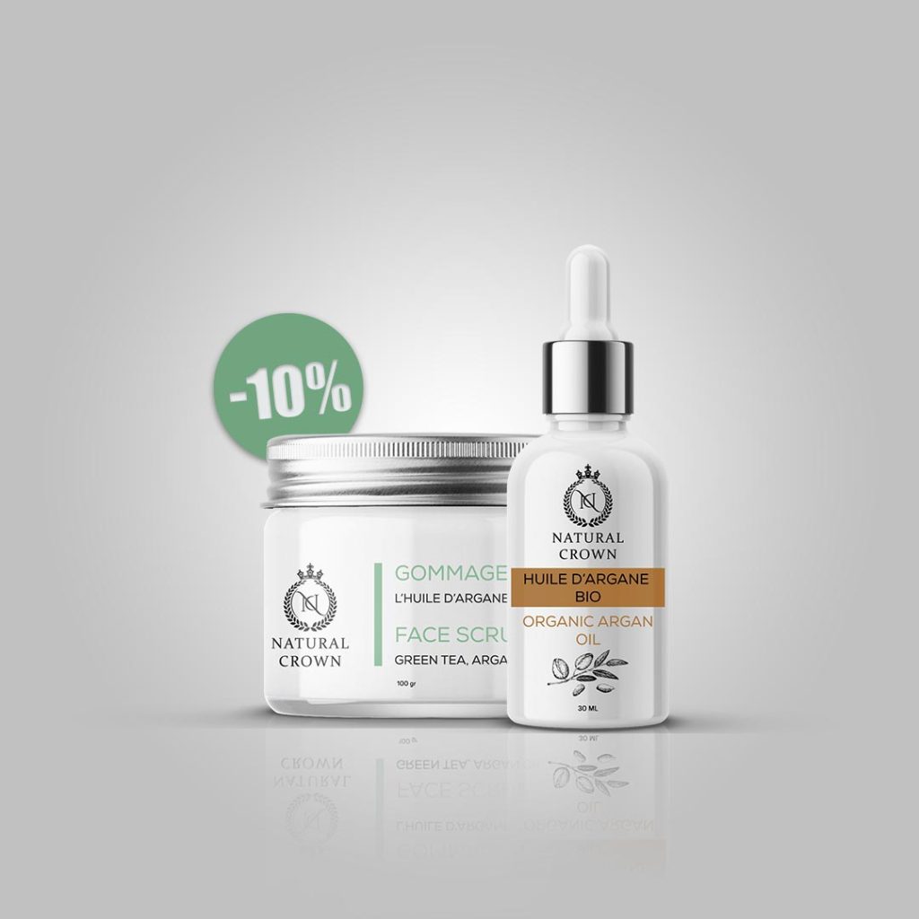 Gommage visage à l’huile d’argan, thé vert et aloe vera 100gr + huile d’argan 30ml